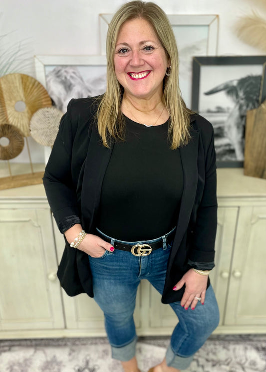Classic Black Open Front Blazer