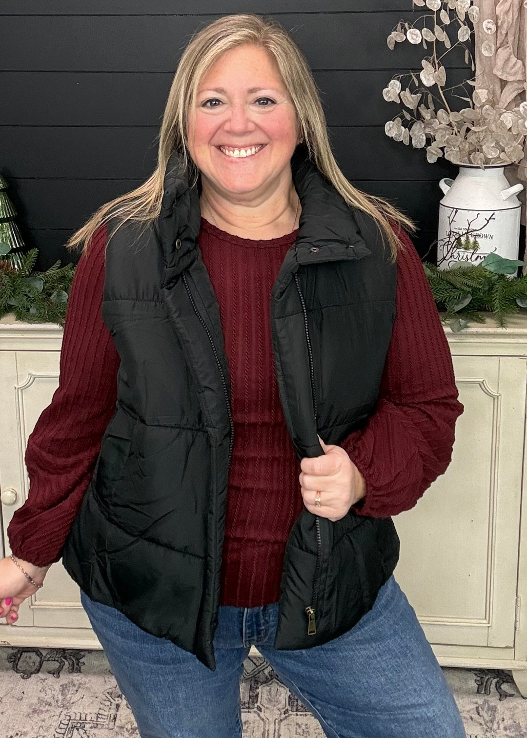 Merlot Bubble Sleeve Textured Top