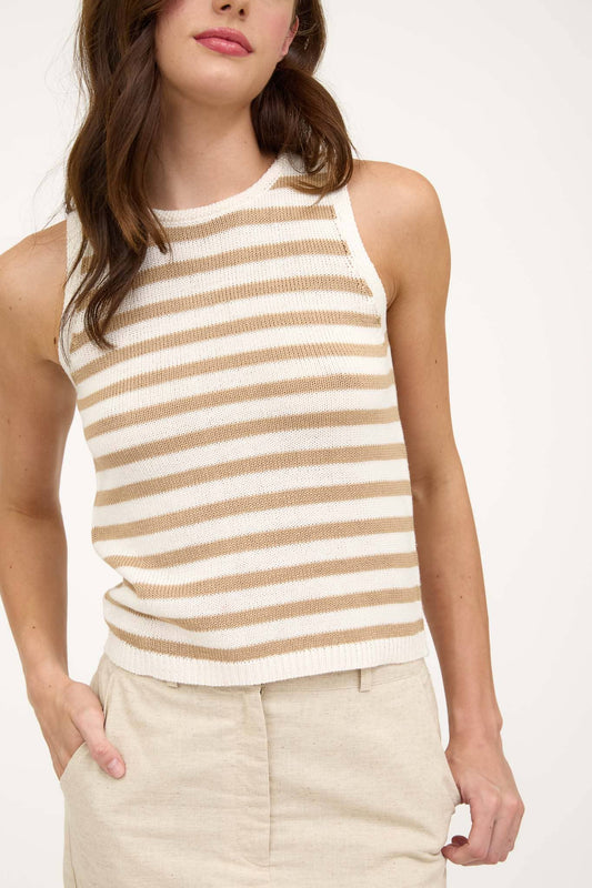 STRIPE SWEATER TANK TOP: KHAKI