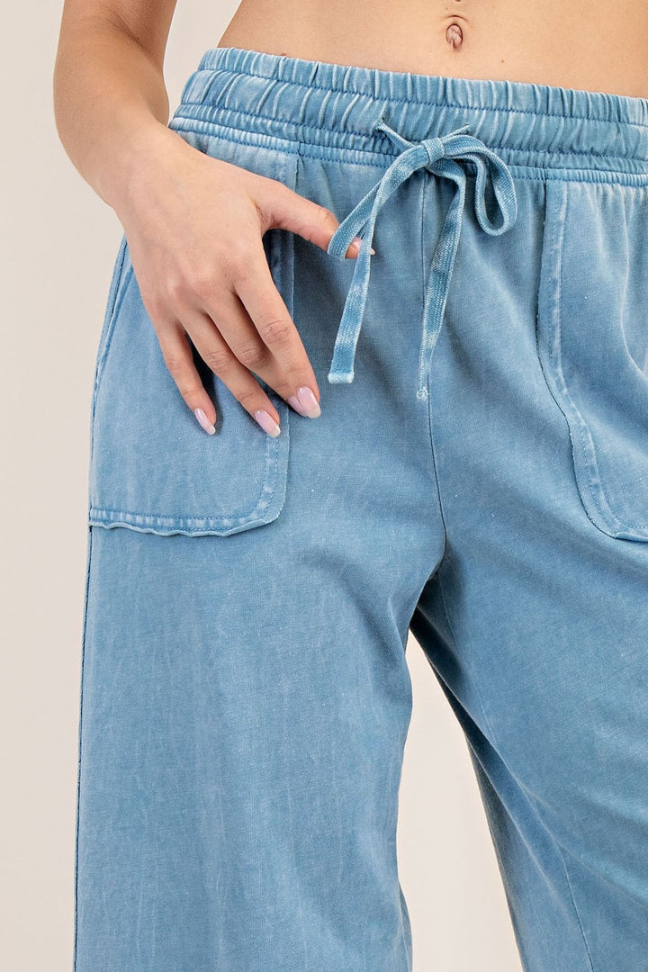 Dusty Blue Wide Leg Cropped Pants