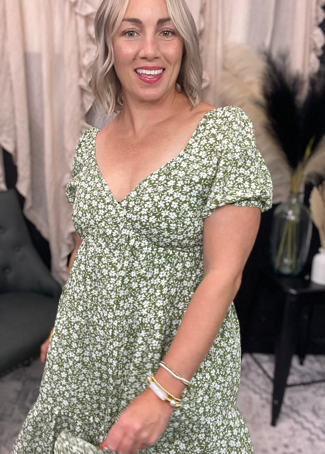 Floral Printed Tiered Mini Dress W/Side Pocket