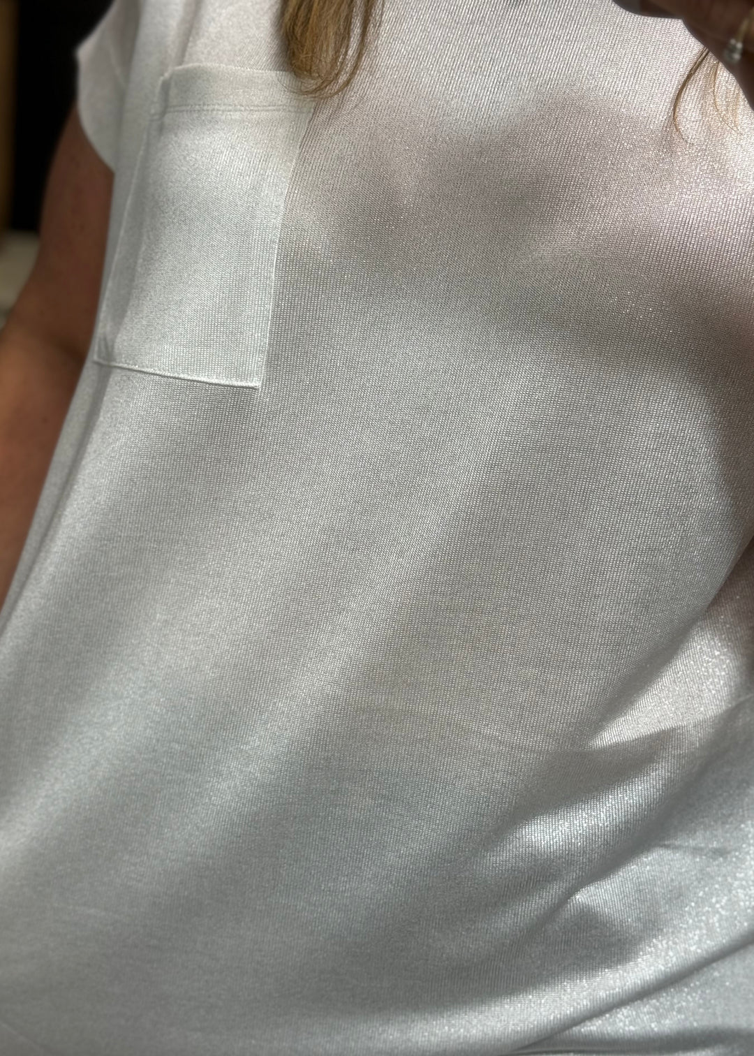 White Shimmer Short Sleeve Pocketed Tunic Top