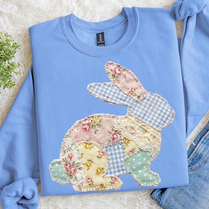 ⭐Best Seller ⭐ Faux Floral Bunny Patchwork Graphic Tee or Pullover - Made to Order