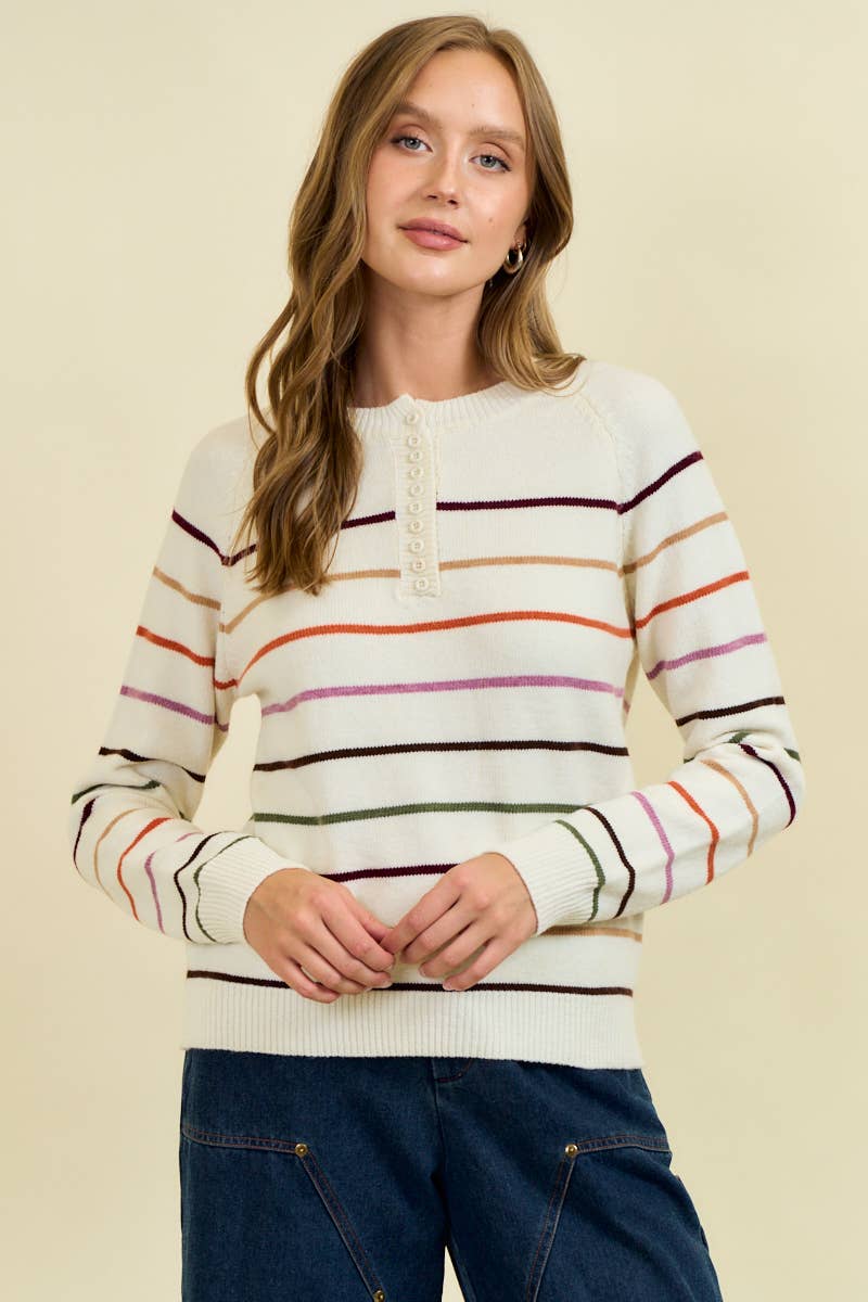 Mod Stripes Button Down Sweater
