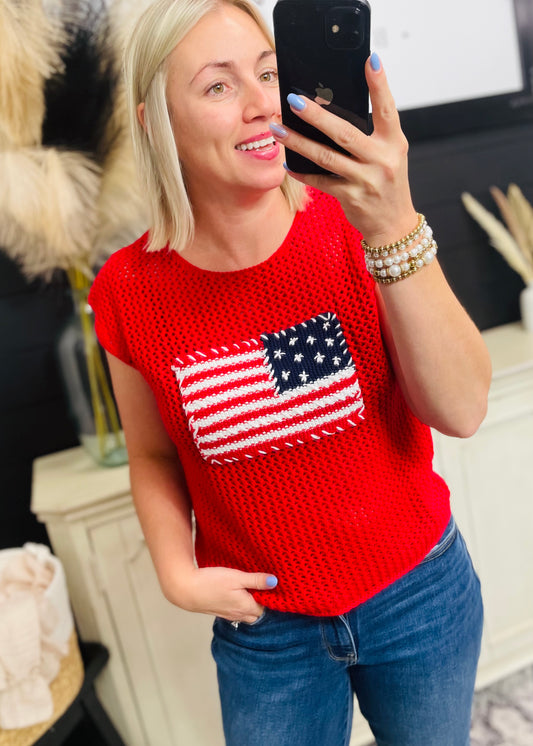 AMERICAN FLAG CROCHET KNIT SWEATER TOP