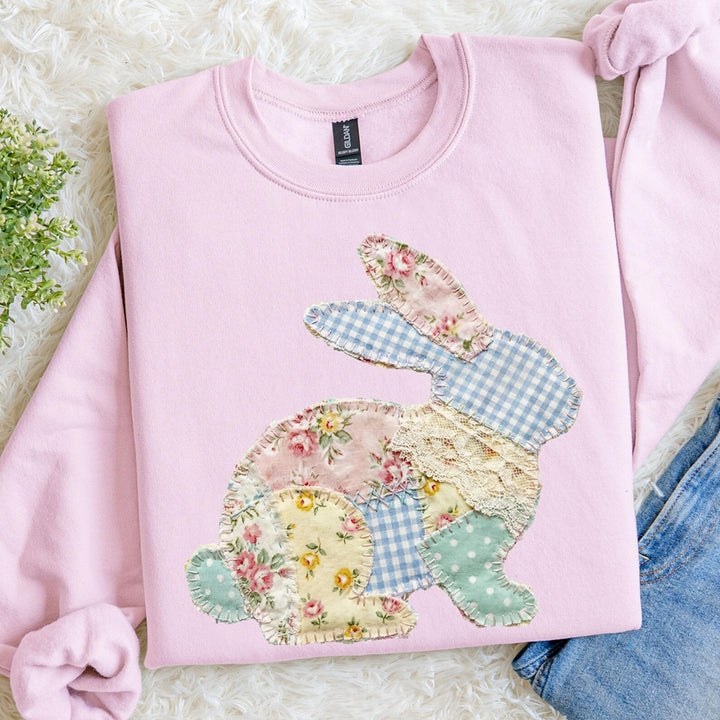 ⭐Best Seller ⭐ Faux Floral Bunny Patchwork Graphic Tee or Pullover - Made to Order