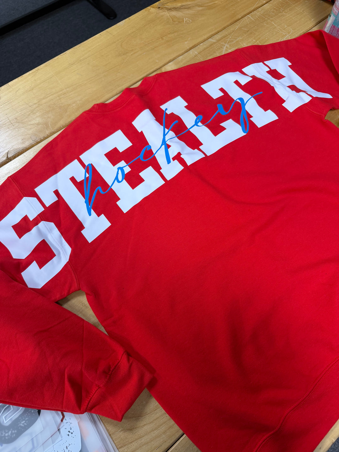 SOLID CUSTOM BIG BACK SWEATSHIRT WITH CURSIVE CENTER