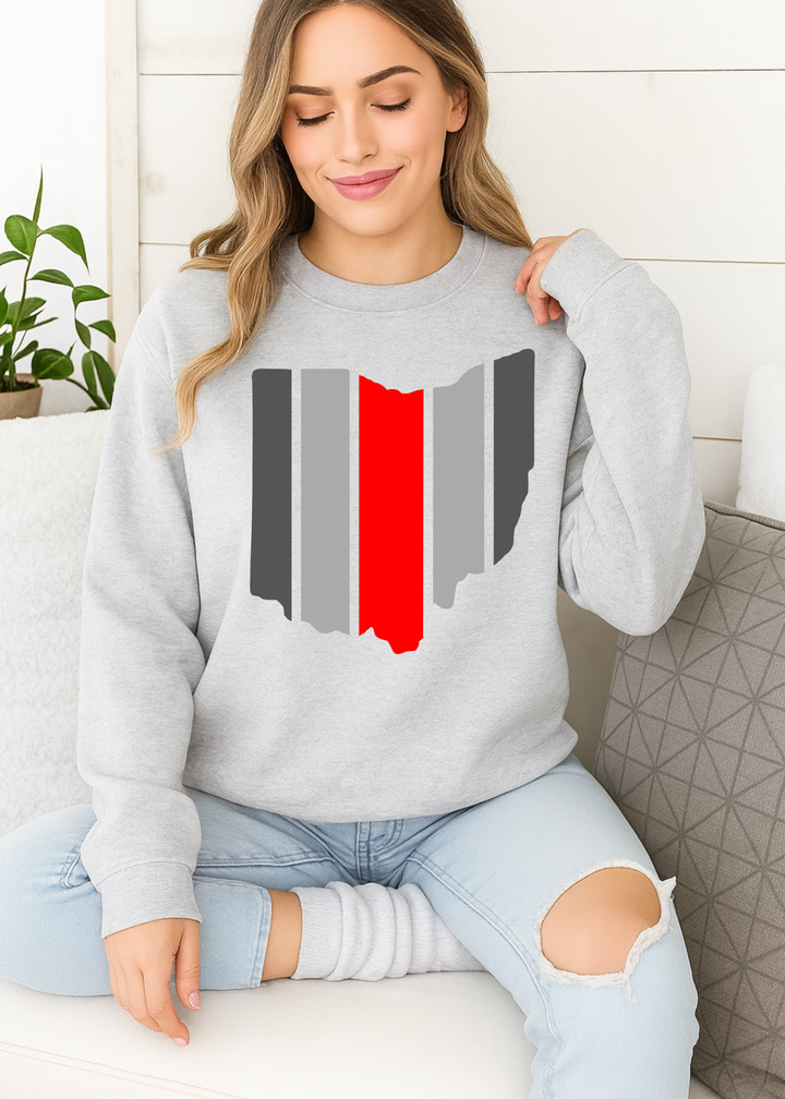 GREY AND RED STATE OHIO GRAPHIC SWEATSHIRT