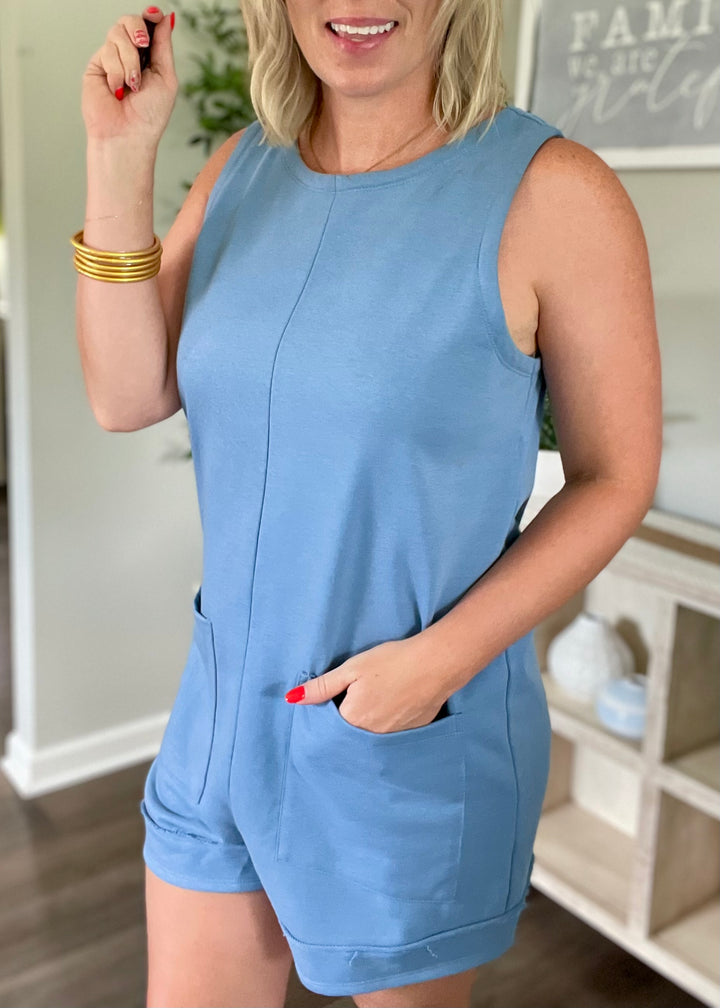 Steel Blue French Terry Romper
