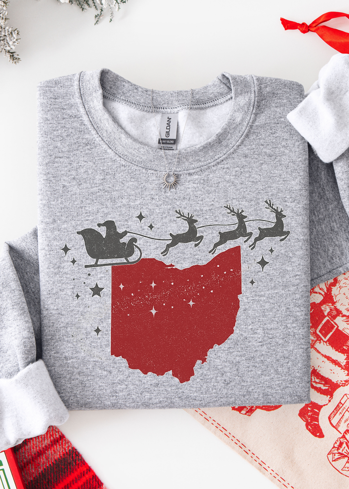 OHIO SANTA SLEIGH GRAPHIC TEE OR SWEATSHIRT