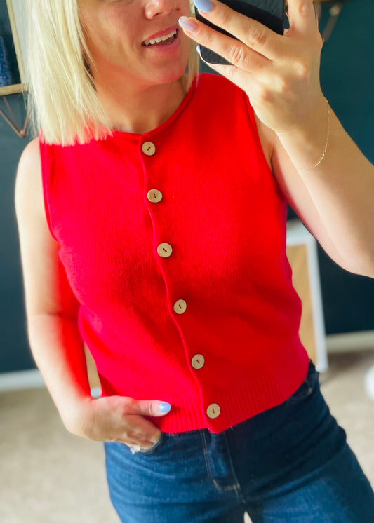 RAW EDGE BUTTON DOWN KNIT CARDIGAN VEST TOP