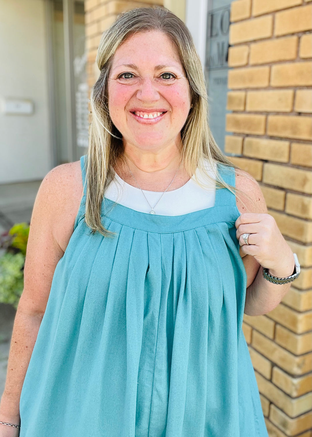 Linen Blend Romper w/ Pockets