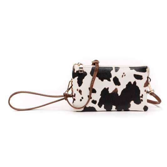 M013COW Riley Cow 3 Compartment Crossbody/Wristlet