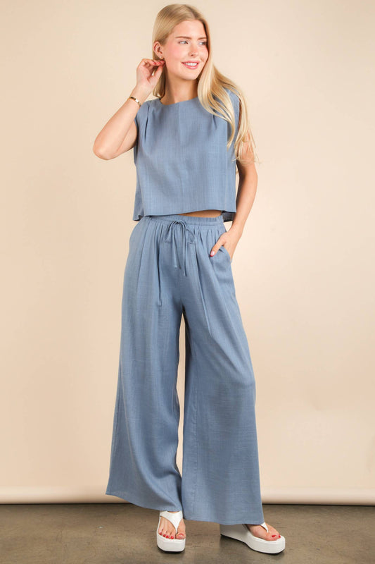 Solid Woven Pants: Blue