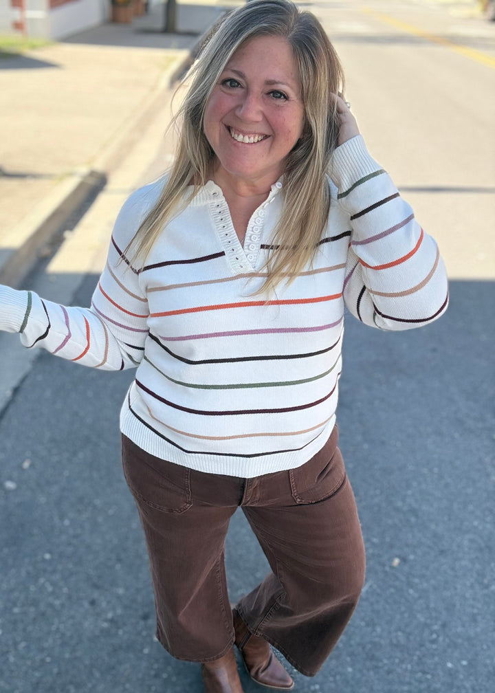 Mod Stripes Button Down Sweater