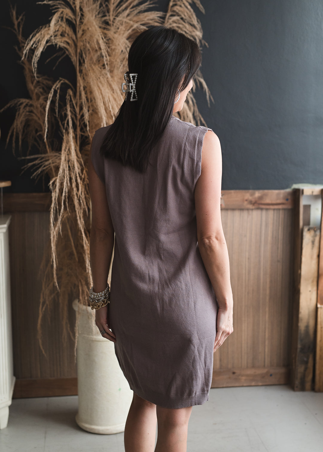 Turtle Neck Midi Dress Set - Mocha and Cream