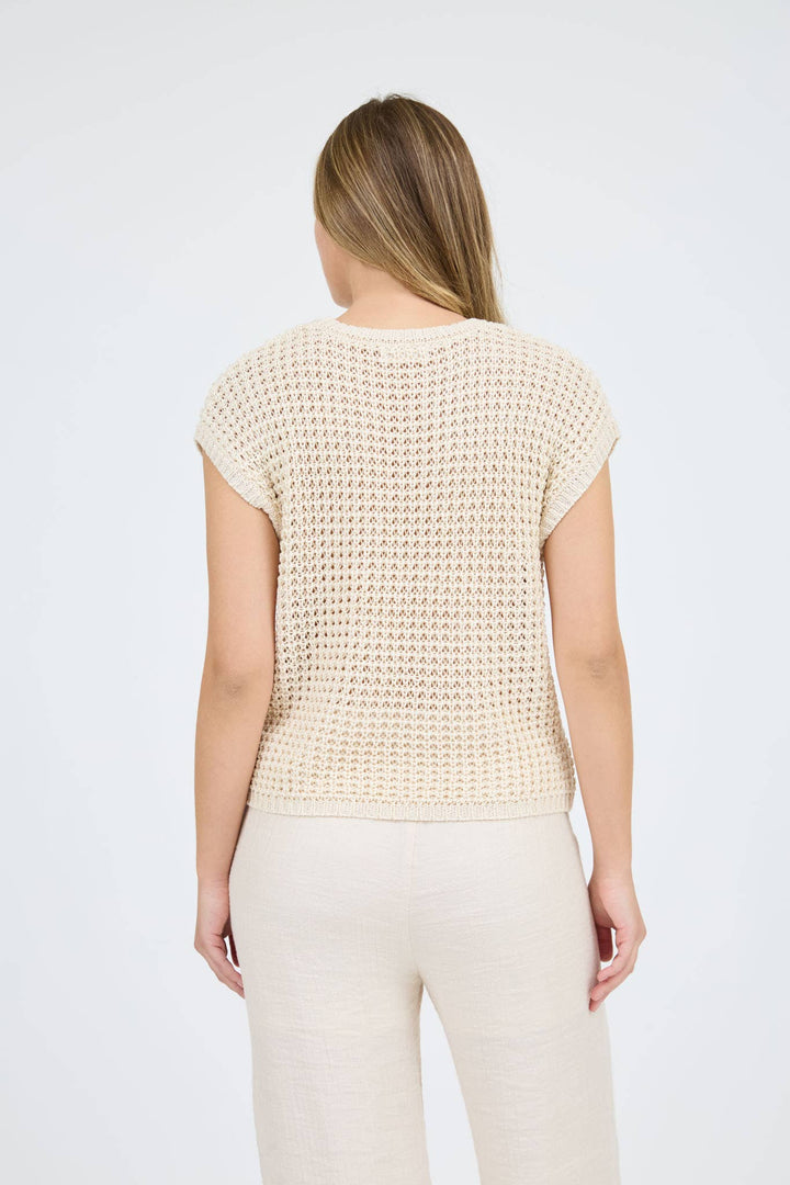 Oatmeal Crochet Knit Top