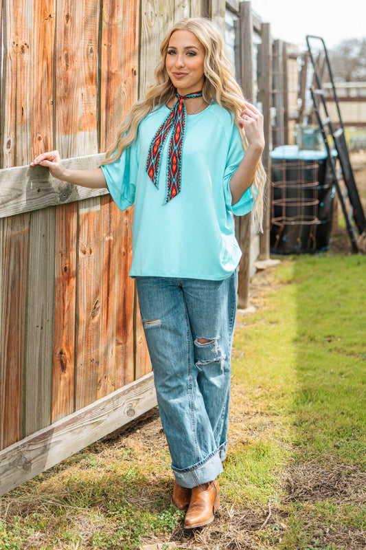 Oversized Relaxed Fit Terry Top: AQUA