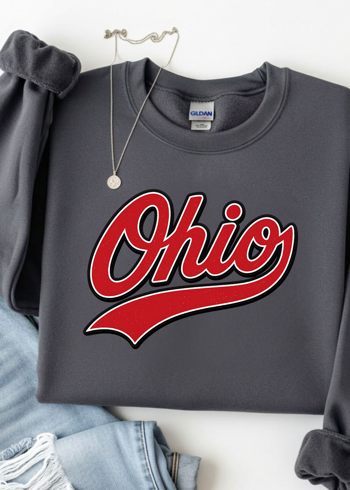 OHIO RED SWOOSH GRAPHIC TEE OR SWEATSHIRT
