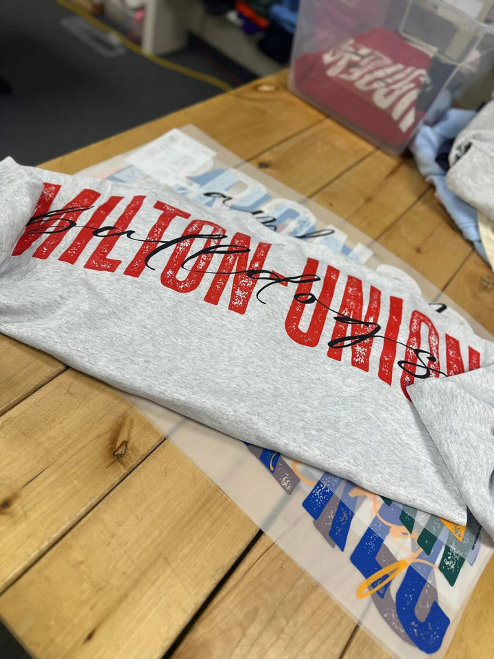DISTRESSED BIG BACK SWEATSHIRT WITH CENTER SCRIPT-  CUSTOM