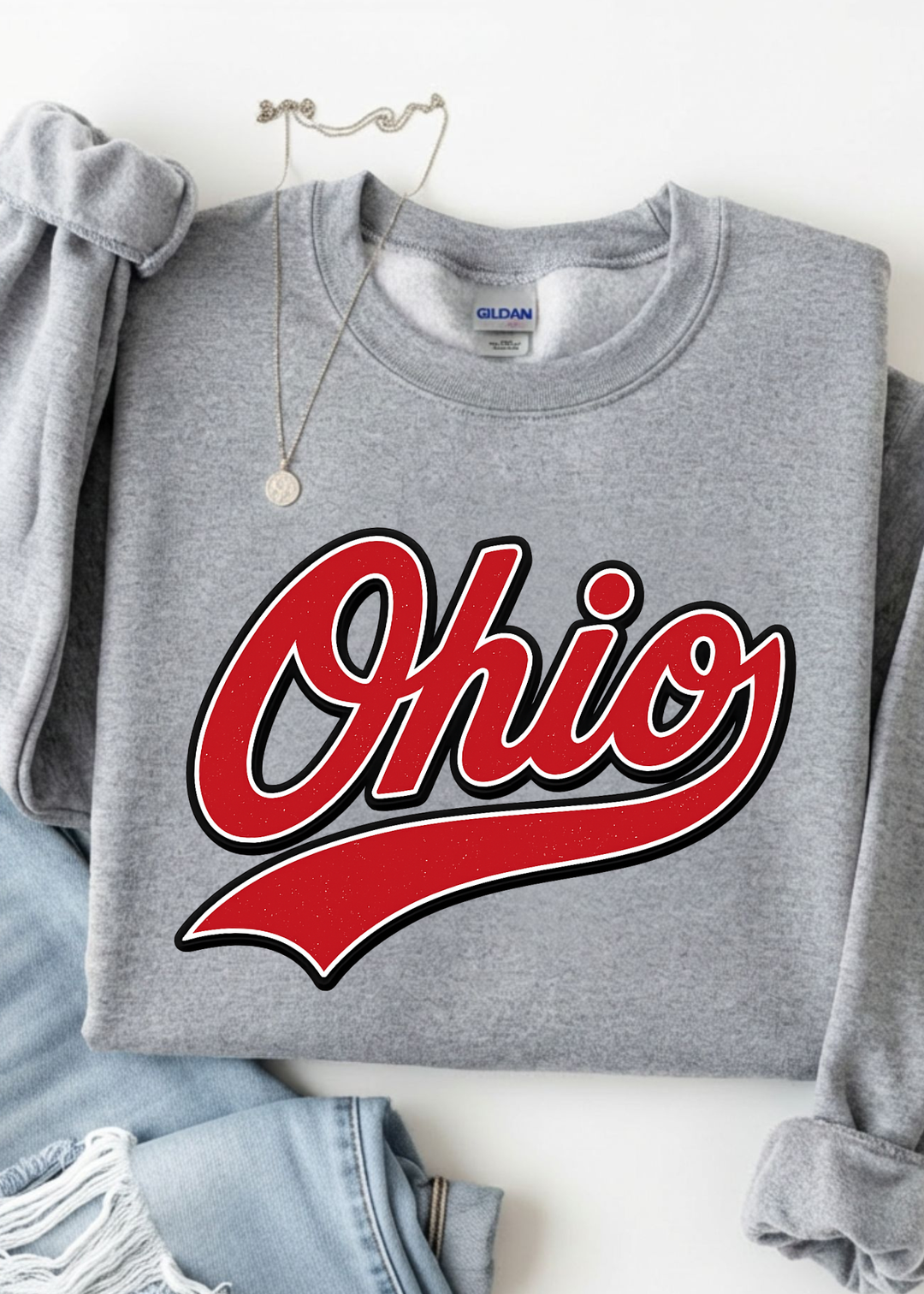 OHIO RED SWOOSH GRAPHIC TEE OR SWEATSHIRT