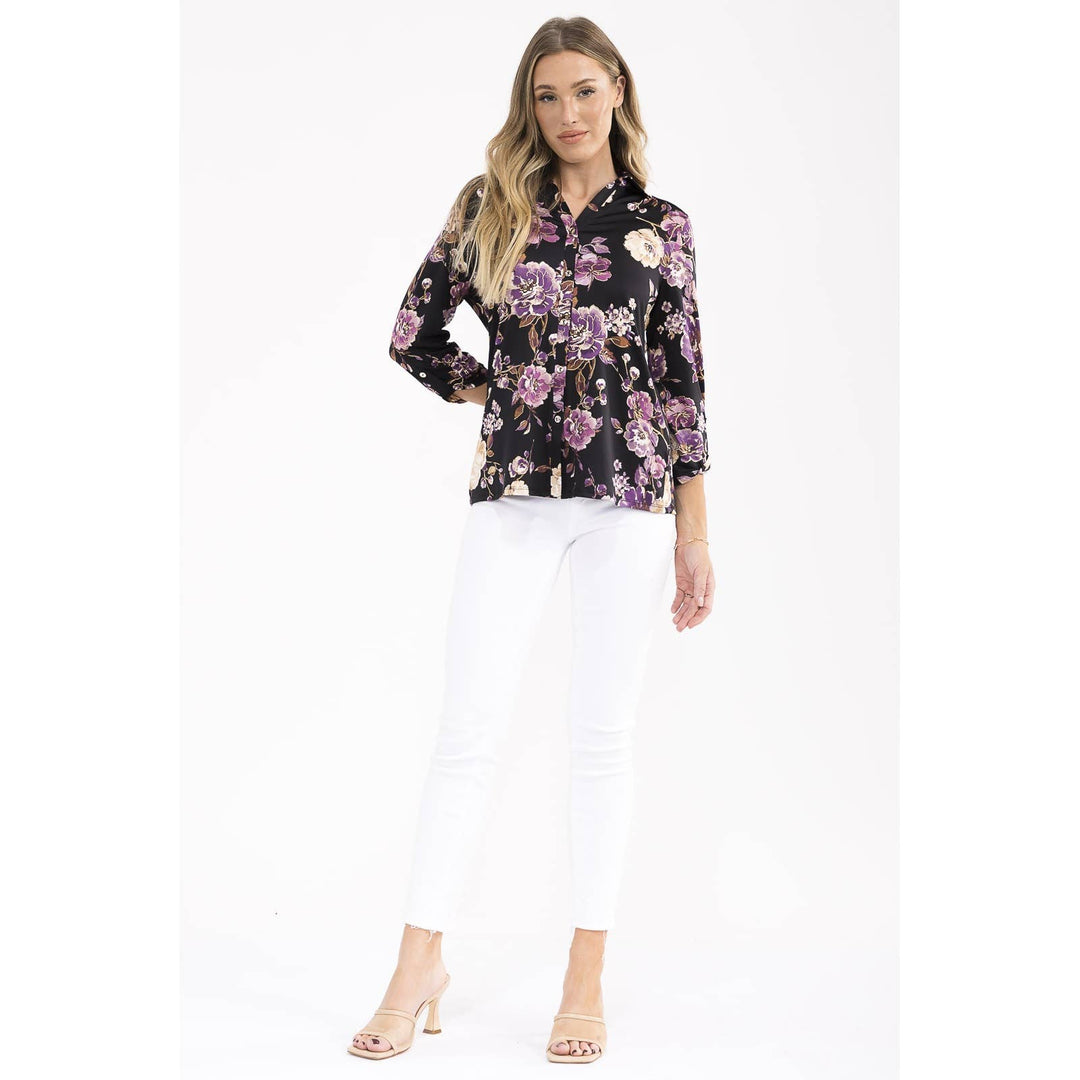 FOIL FLORAL COLLAR SHIRT: BLACK/PLUM/GOLD