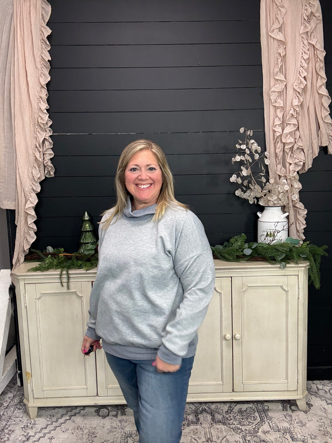 Dusty Blue - Mock Neck with Side Collar Slit