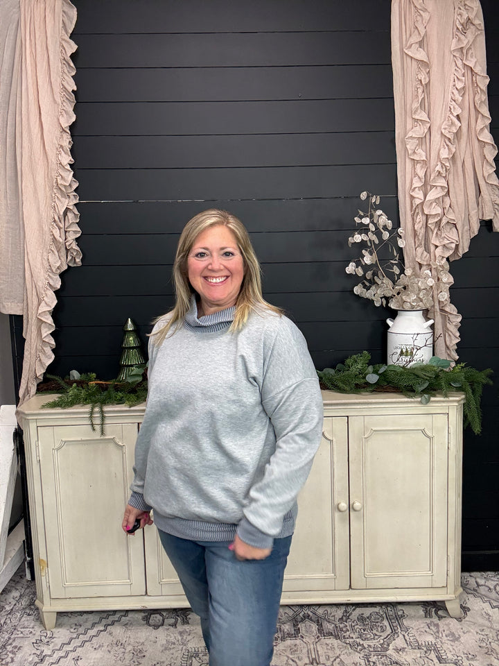 Dusty Blue - Mock Neck with Side Collar Slit