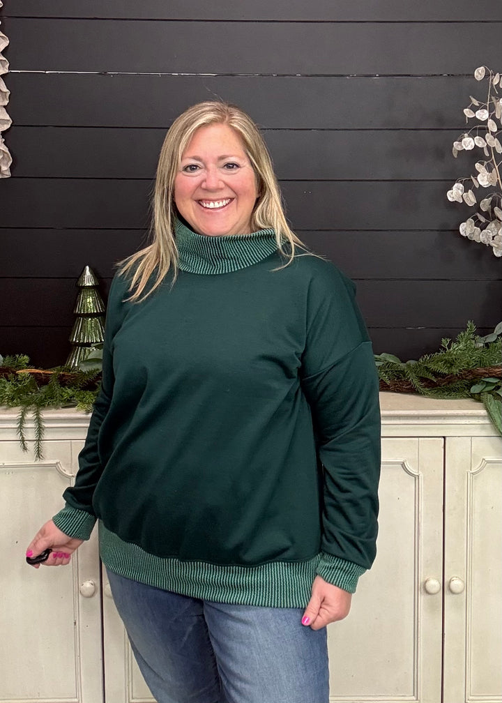 Hunter Green - Mock Neck with Side Collar Slit