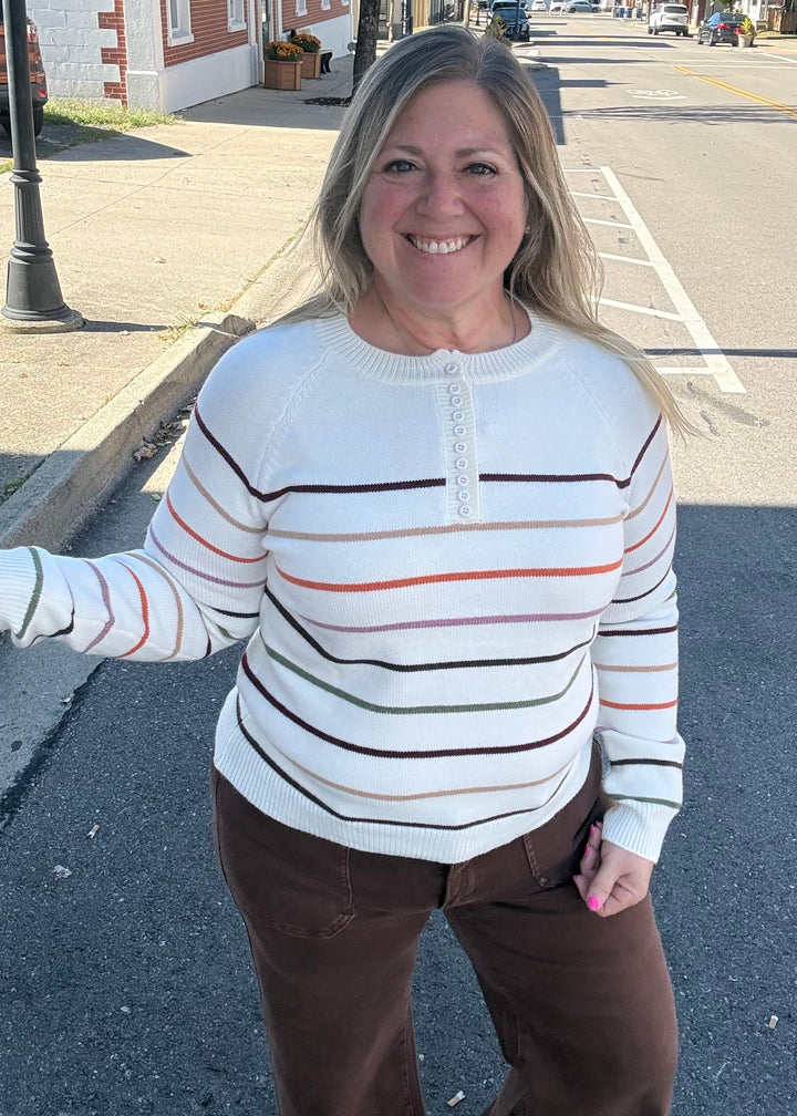Mod Stripes Button Down Sweater