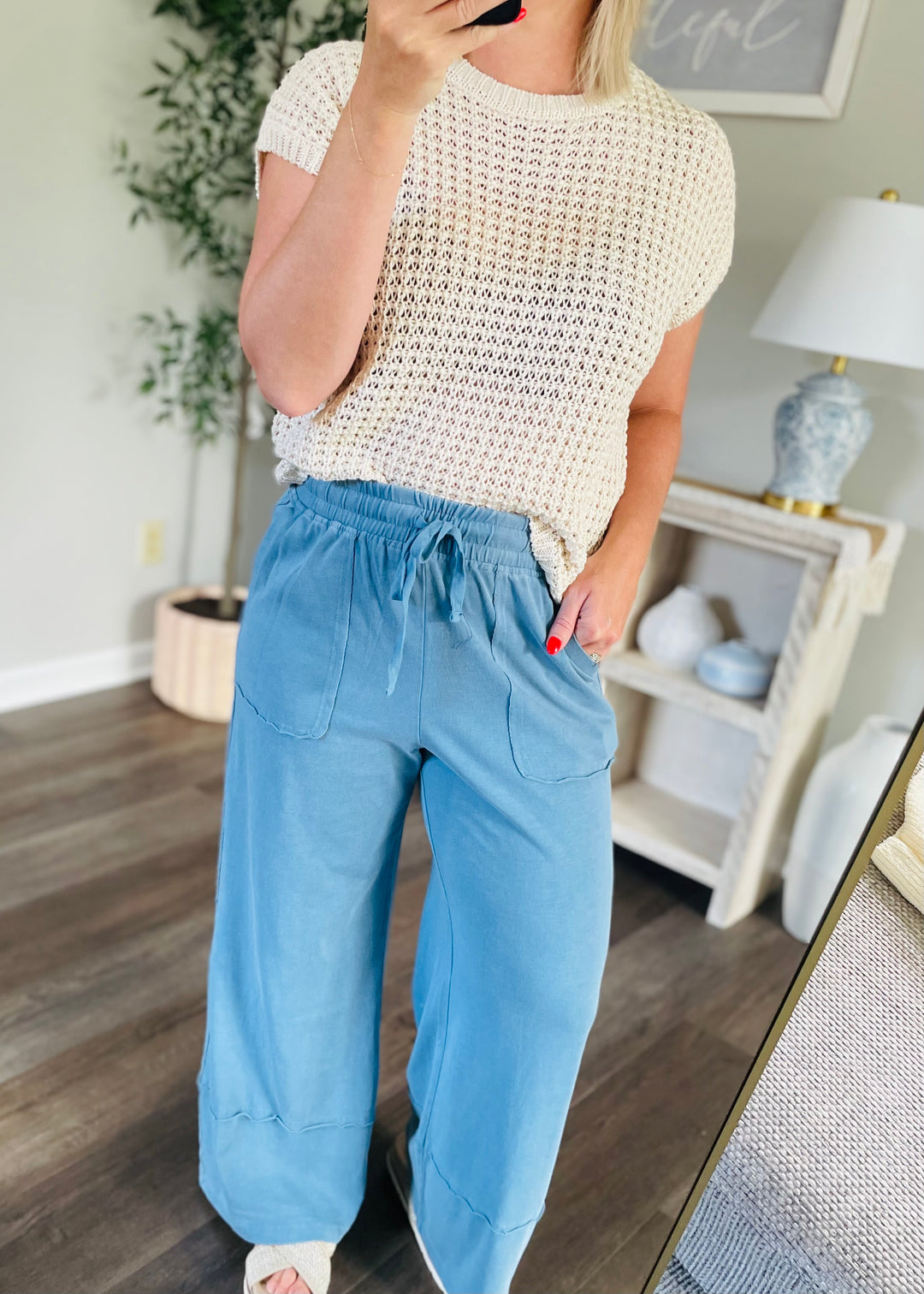Dusty Blue Wide Leg Cropped Pants