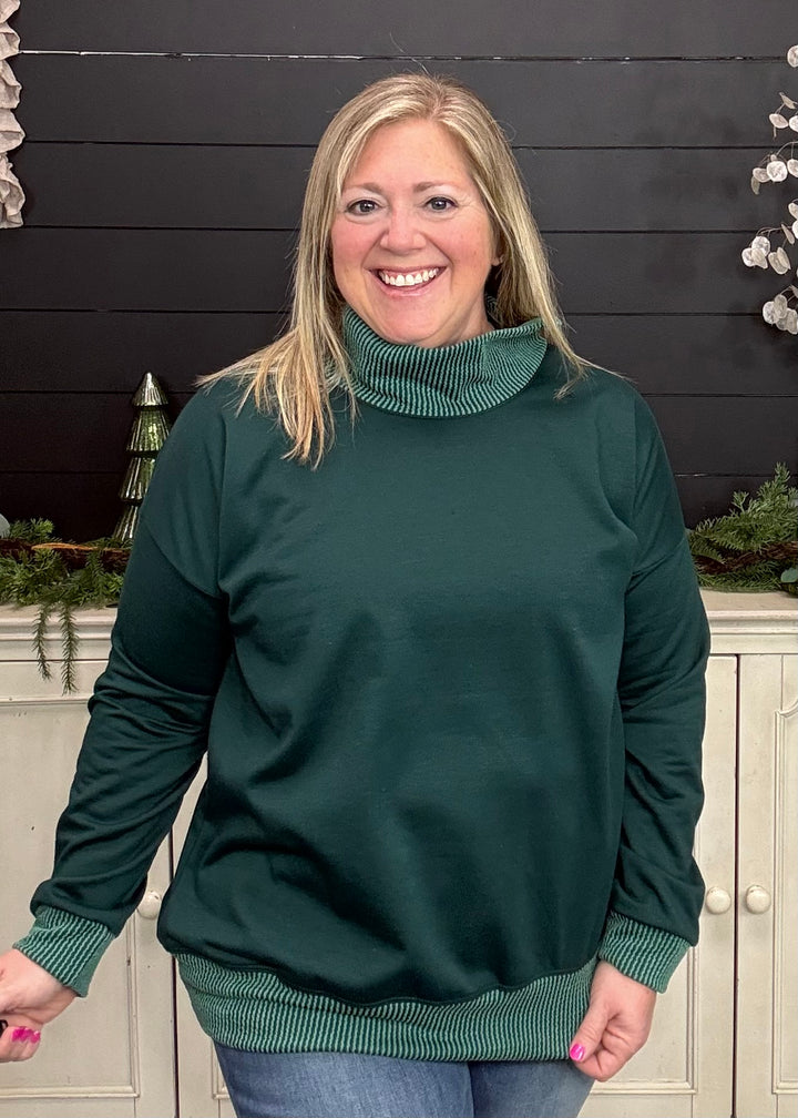Hunter Green - Mock Neck with Side Collar Slit