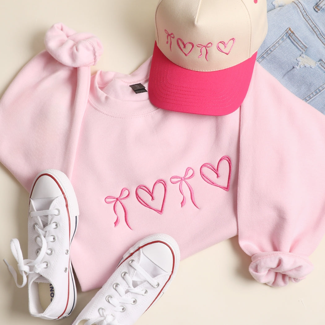 Sweet Hearts and Bows Embroidered Sweatshirt - Ships Jan 16th