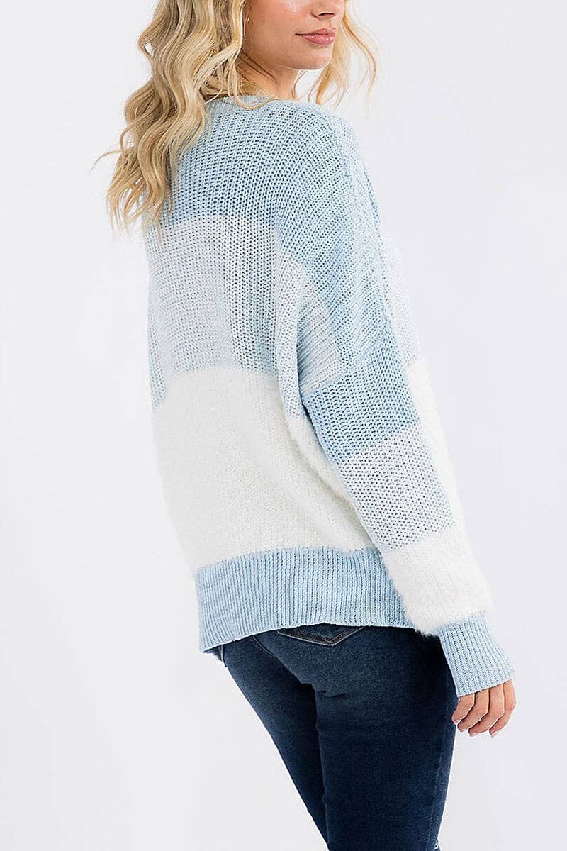 Blue Chill Color Block Knit Sweater