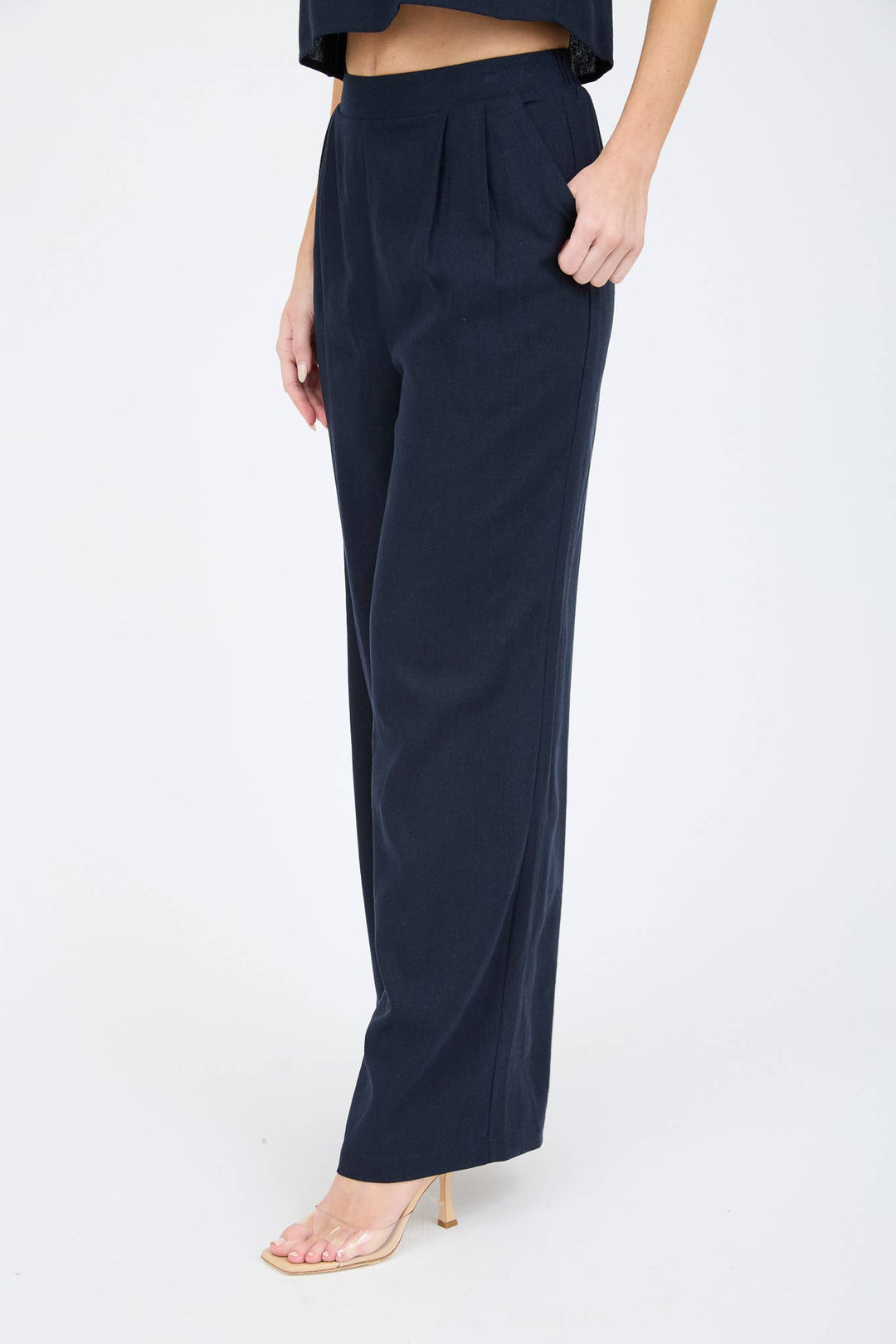 Navy High Waist Pleated Pants