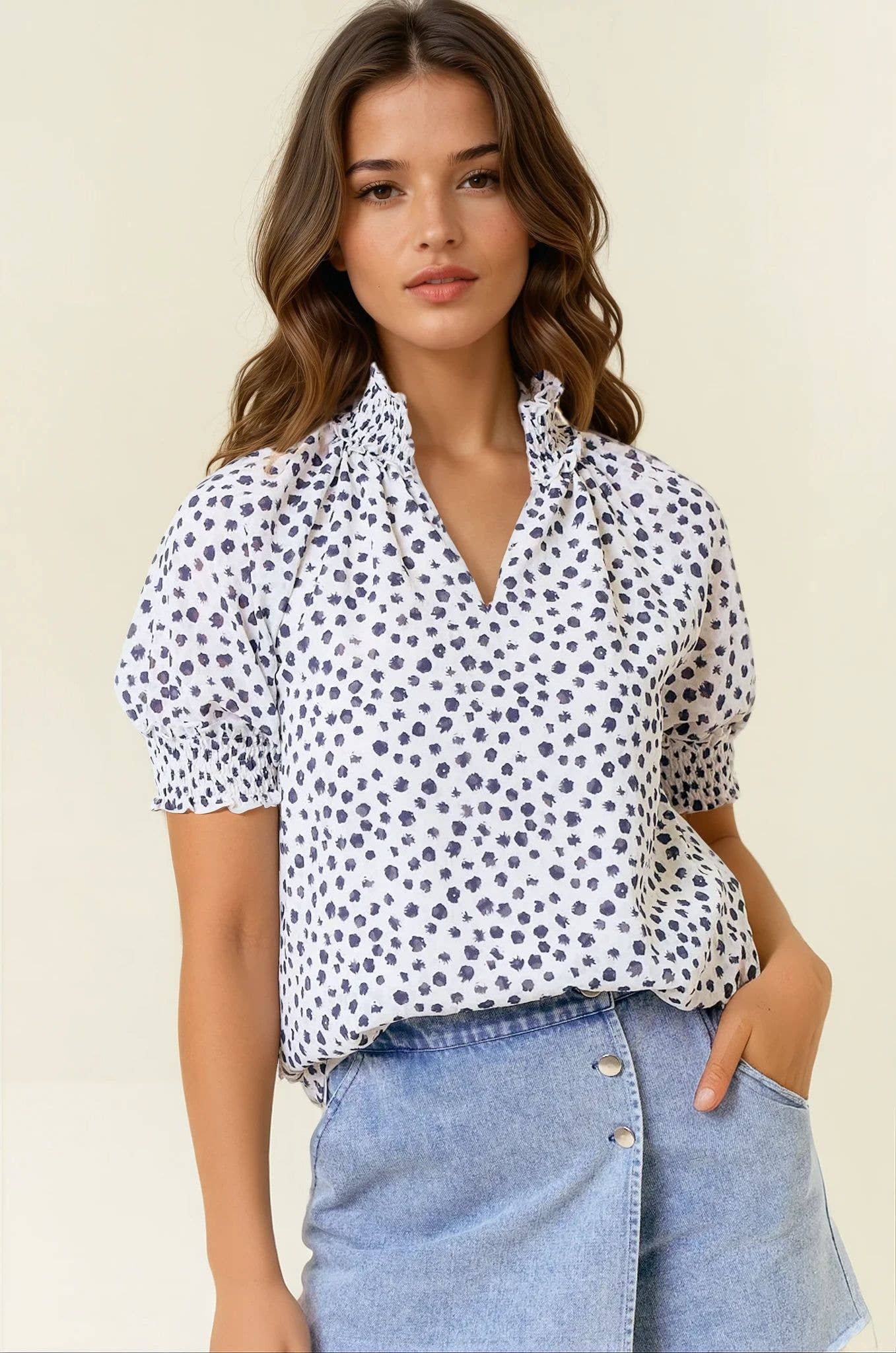 ✨ PREORDER ✨ Jacquard Dot Smocked Top