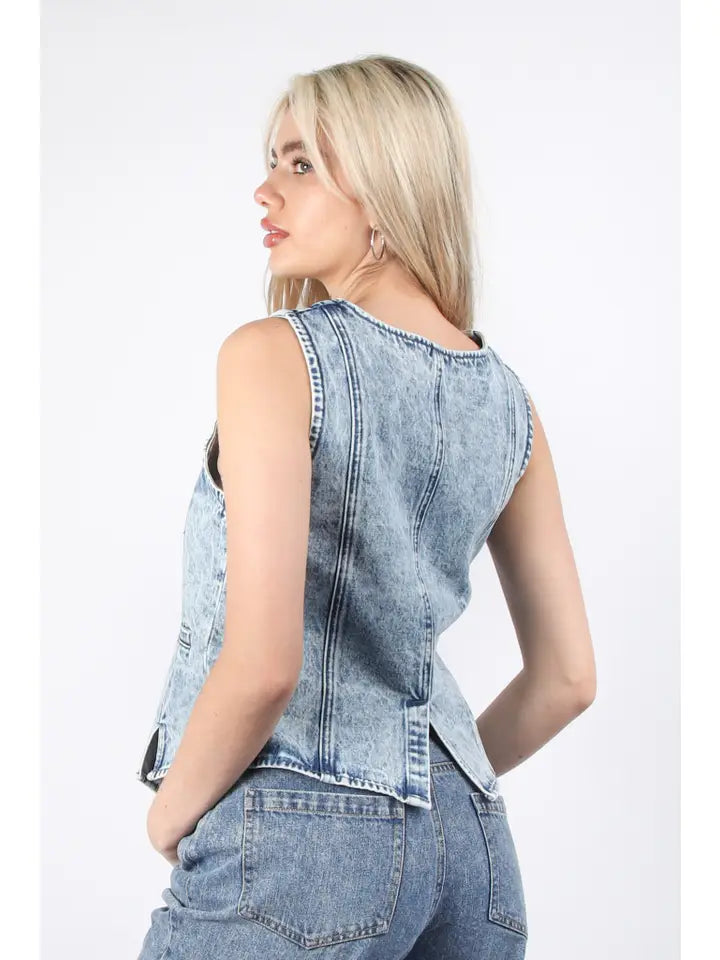 Denim Washed Button Vest