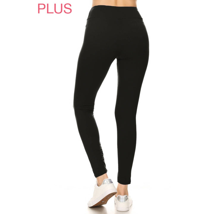 Plus Size 3" Yoga Band Buttery Soft Solid Leggings: Black / ONEPLUS