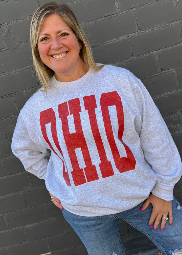 OHIO RED GLITTER LARGE PRINT - GRAPHIC PULLOVER - MADE TO ORDER