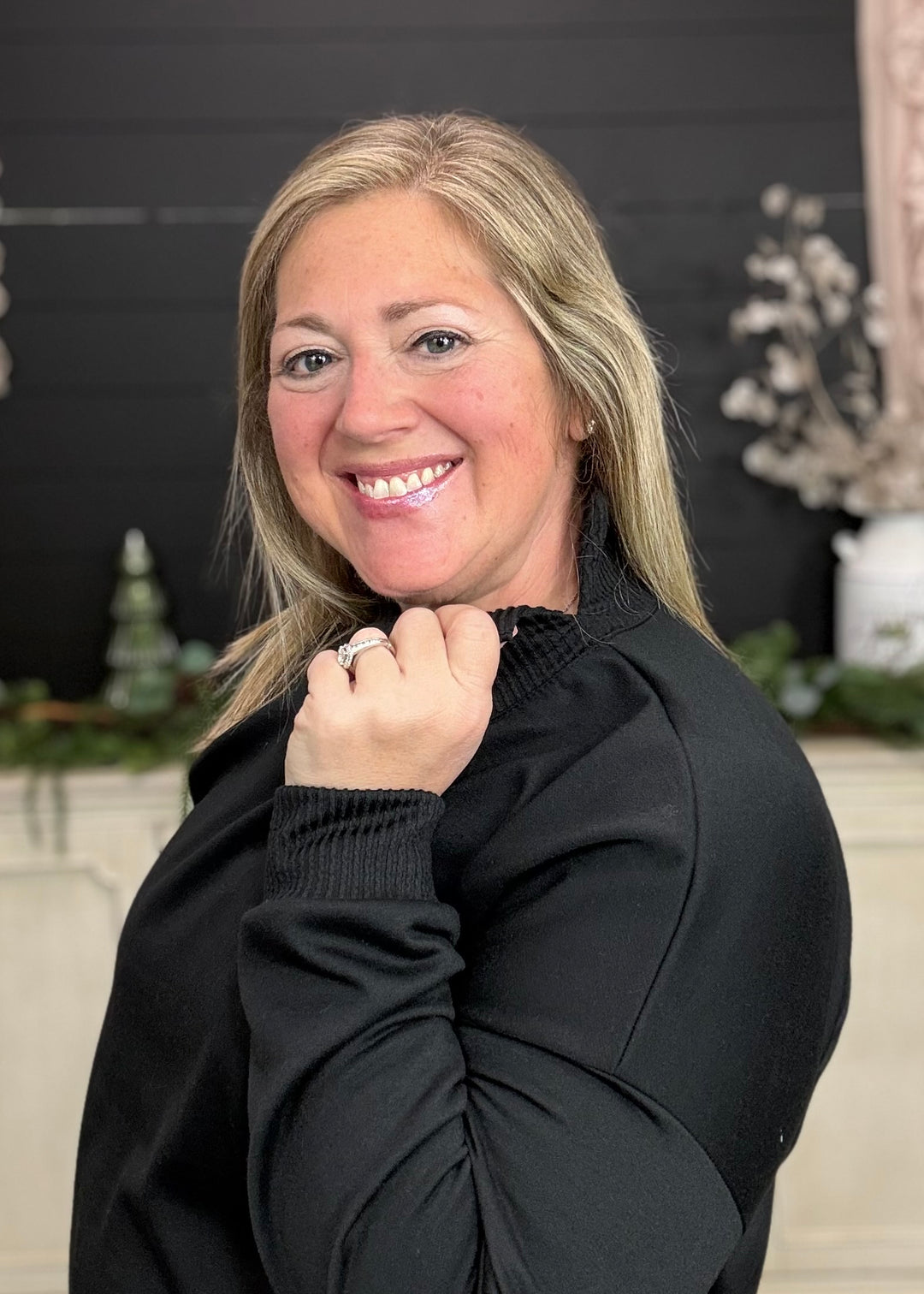 Black - Mock Neck with Side Collar Slit