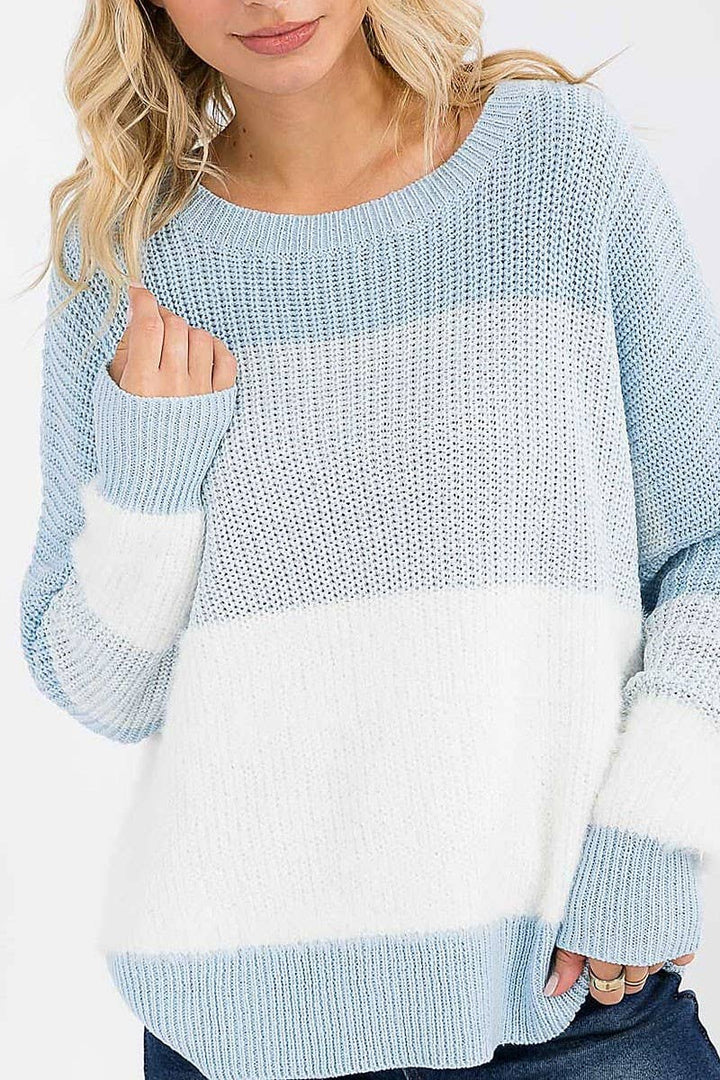 Blue Chill Color Block Knit Sweater