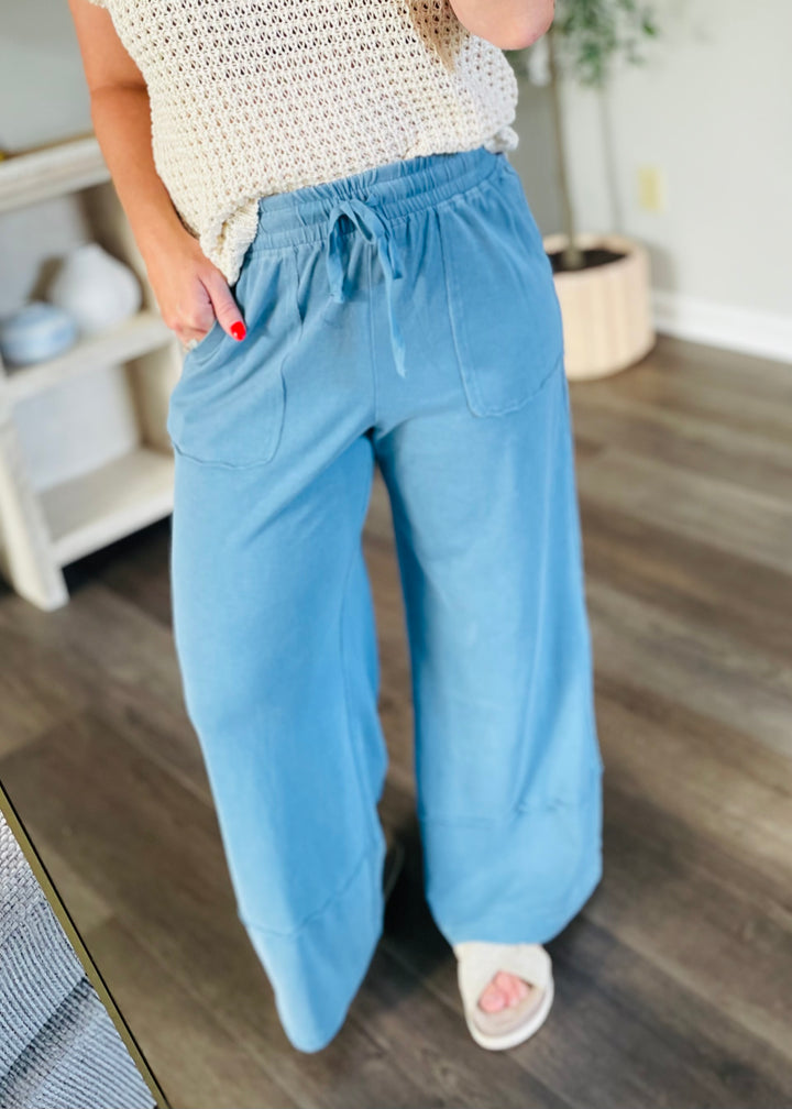 Dusty Blue Wide Leg Cropped Pants