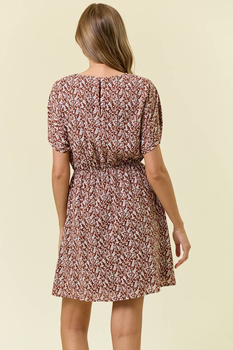 Floral Print Pleat Dolman Short Sleeve Mini Dress