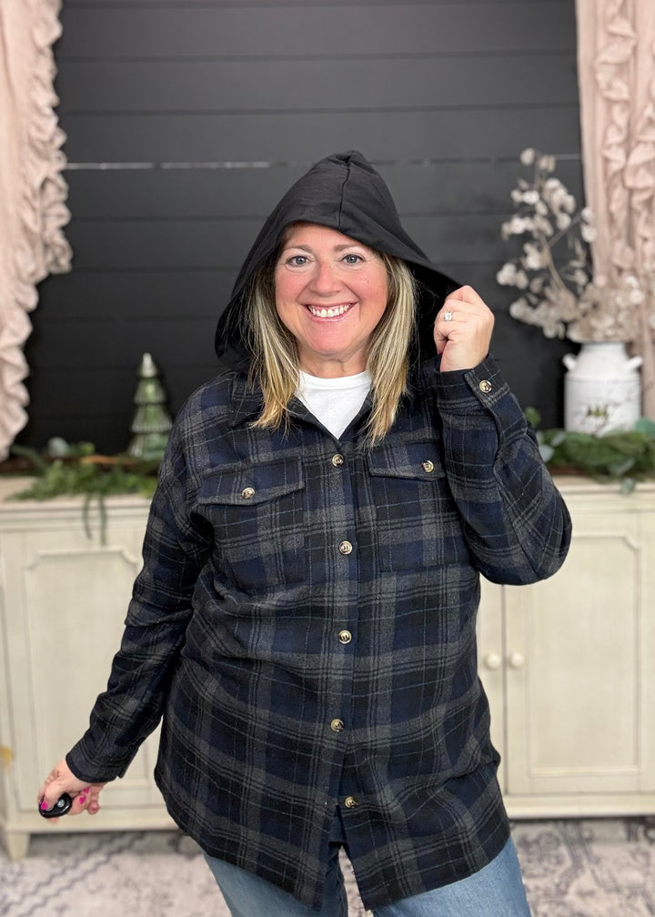 Midnight Campfire Plaid Hooded Jacket