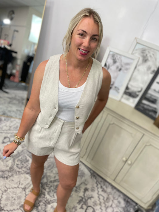 Rayon Linen Shorts: OATMEAL