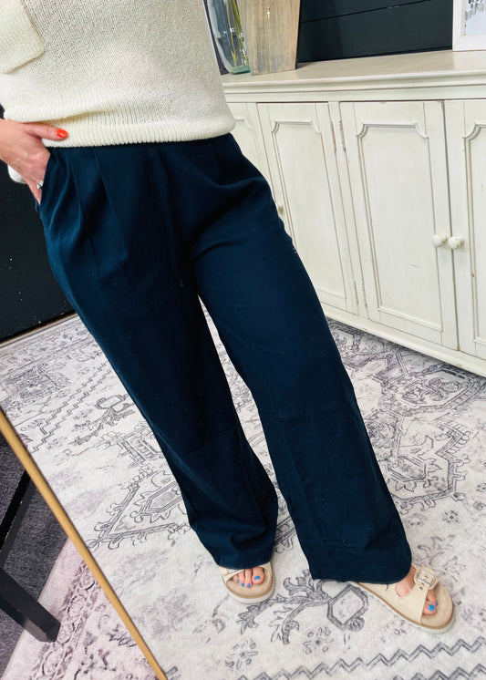 Navy High Waist Pleated Pants