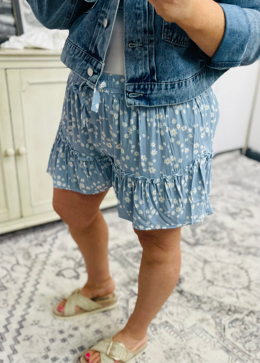 DAISY RUFFLE SHORTS BLUE