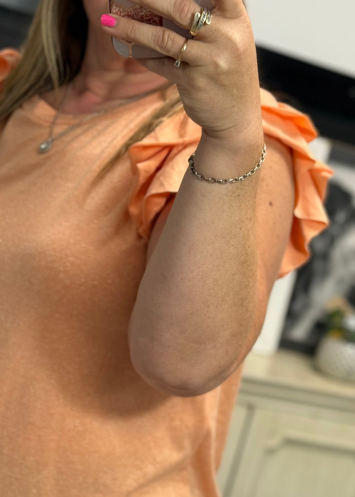 Orange Ruffle Sleeve Sleeveless Top