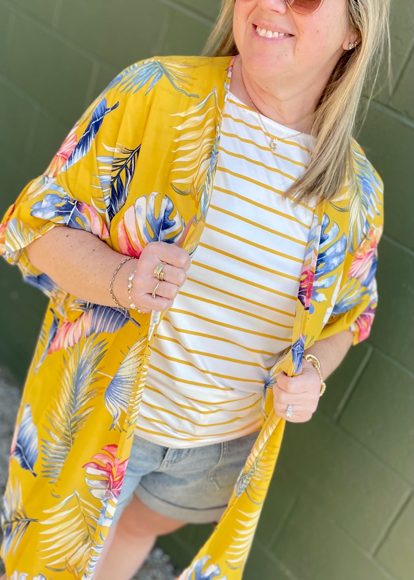 Yellow Stripe Boat Neck Top