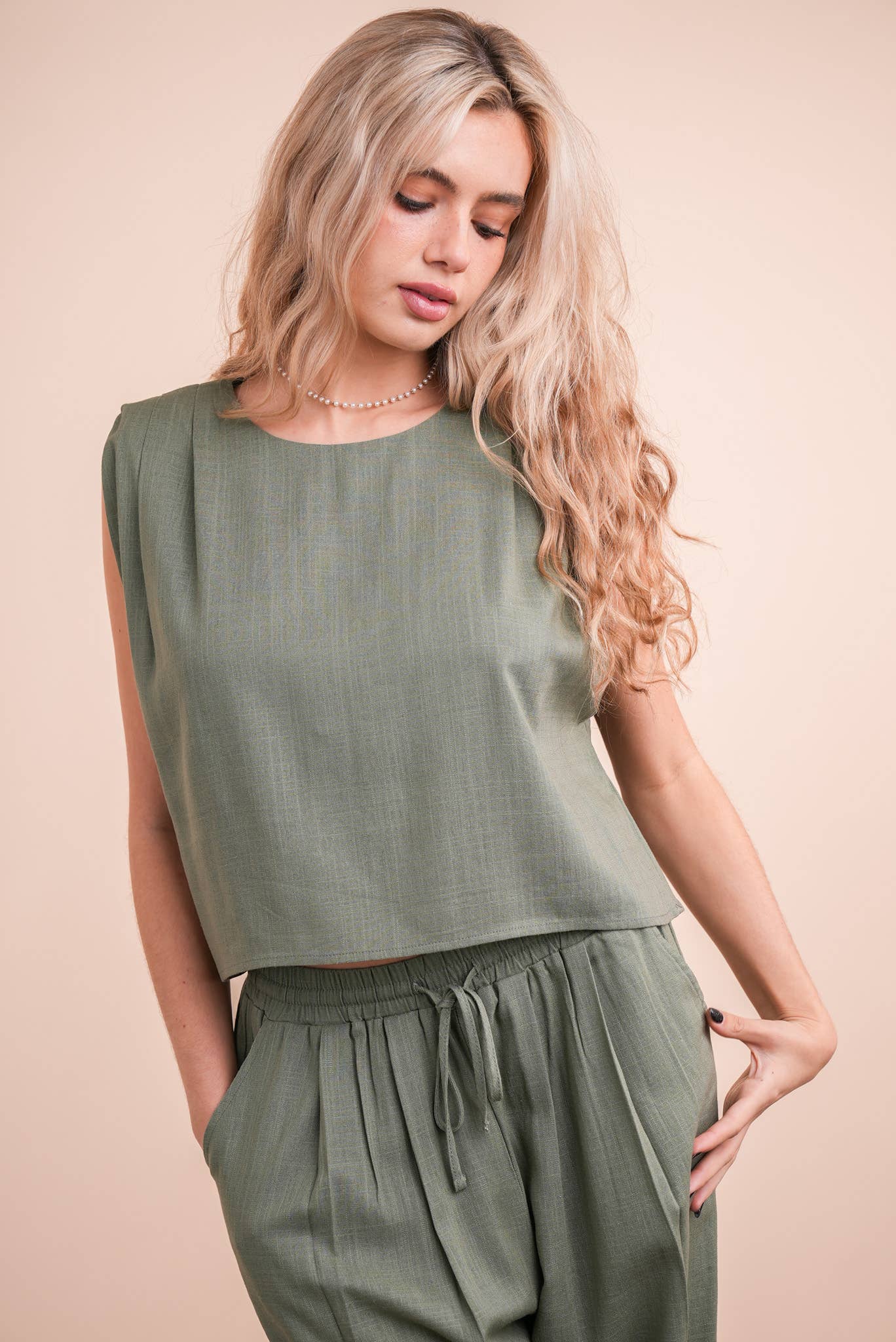 Solid Woven Top: Olive